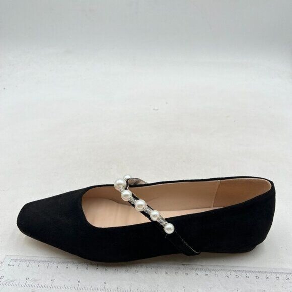 FOWT Women Square Toe Slip on Flats Pearl Studded Strap Elegant Pumps  Black - Picture 2 of 8